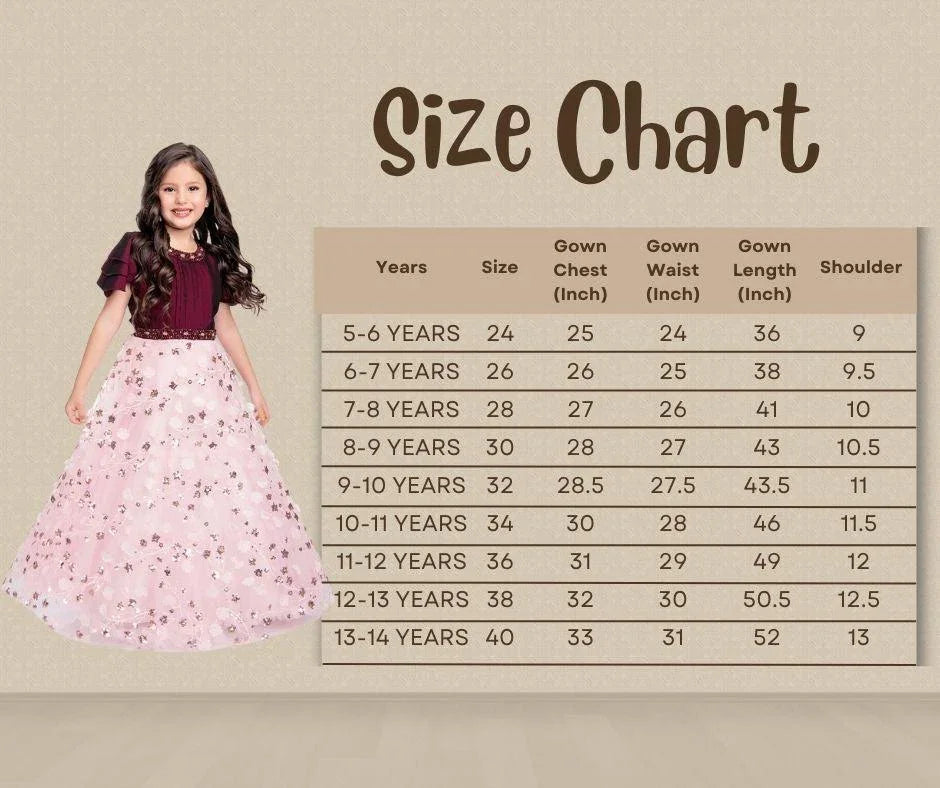 Wine Coloured Imported Floral Net Gown For Girls - Betty Ethnic India - Gown - Betty Girls Wear Online