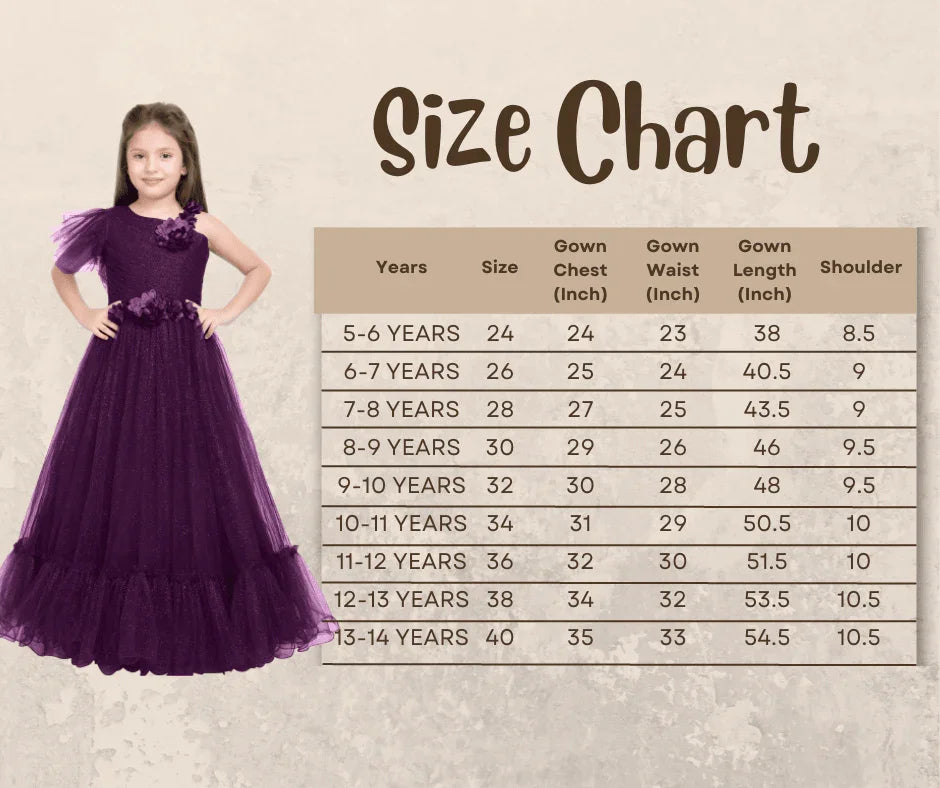 Wine Coloured Imported Net One Side Shoulder Pattern Gown For Girls - Betty Ethnic India - Gown - Betty Girls Wear Online