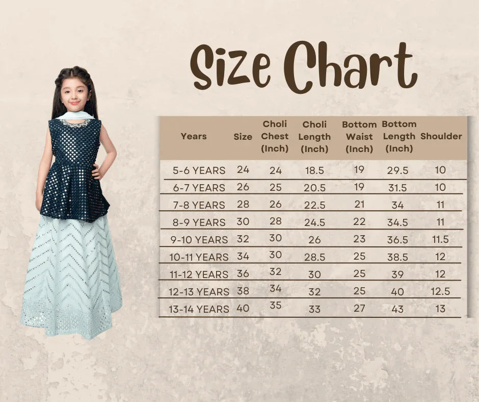 Blue Coloured Embellished Mirror Work Ready to Wear Lehenga & Peplum Blouse With Dupatta For Girls - Betty Ethnic India - Saree & Lehenga - Betty Girls Wear Online