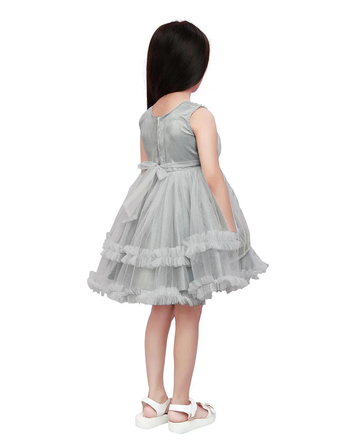 Grey Coloured Stripe Style Pattern Frock For Girls - Betty Ethnic India - Frock - Betty Girls Wear Online