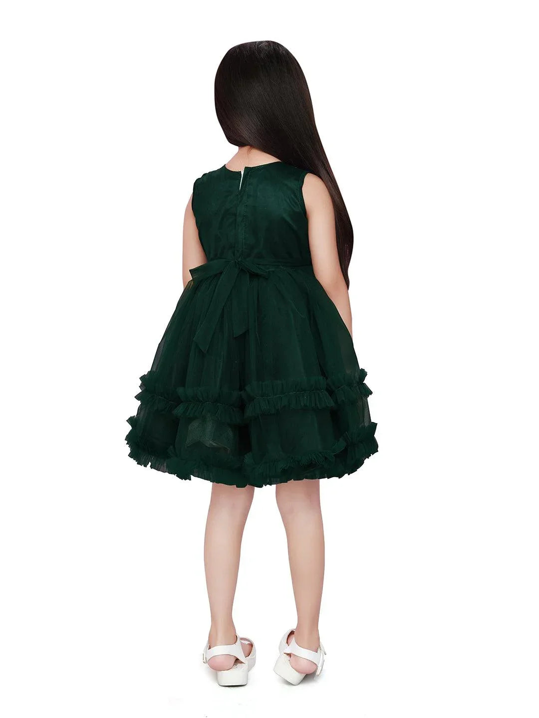 Bottle Green Coloured Stripe Style Pattern Frock For Girls - Betty Ethnic India - Frock - Betty Girls Wear Online