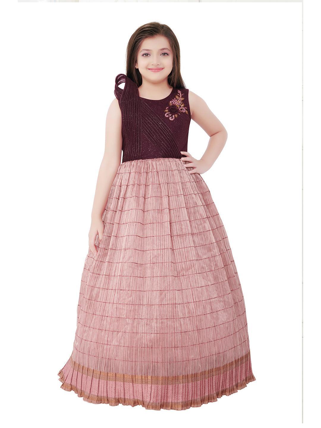 Wine Coloured Trendy Wire Styled Pattern Maxi Dress Gown For Girls - Betty Ethnic India - Gown - Betty Girls Wear Online