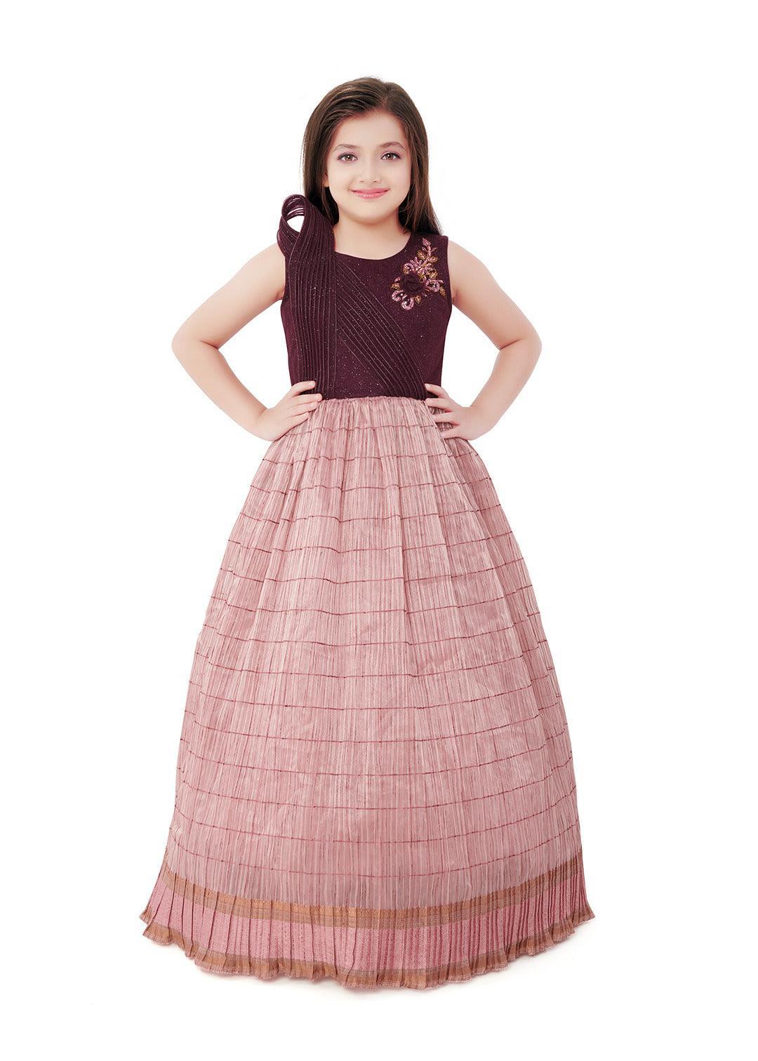 Wine Coloured Trendy Wire Styled Pattern Maxi Dress Gown For Girls - Betty Ethnic India - Gown - Betty Girls Wear Online
