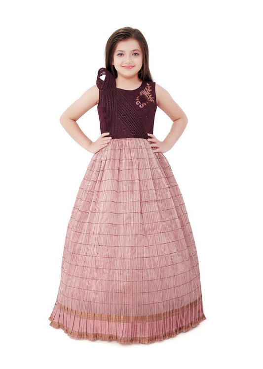 Wine Coloured Trendy Wire Styled Pattern Maxi Dress Gown For Girls - Betty Ethnic India - Gown - Betty Girls Wear Online