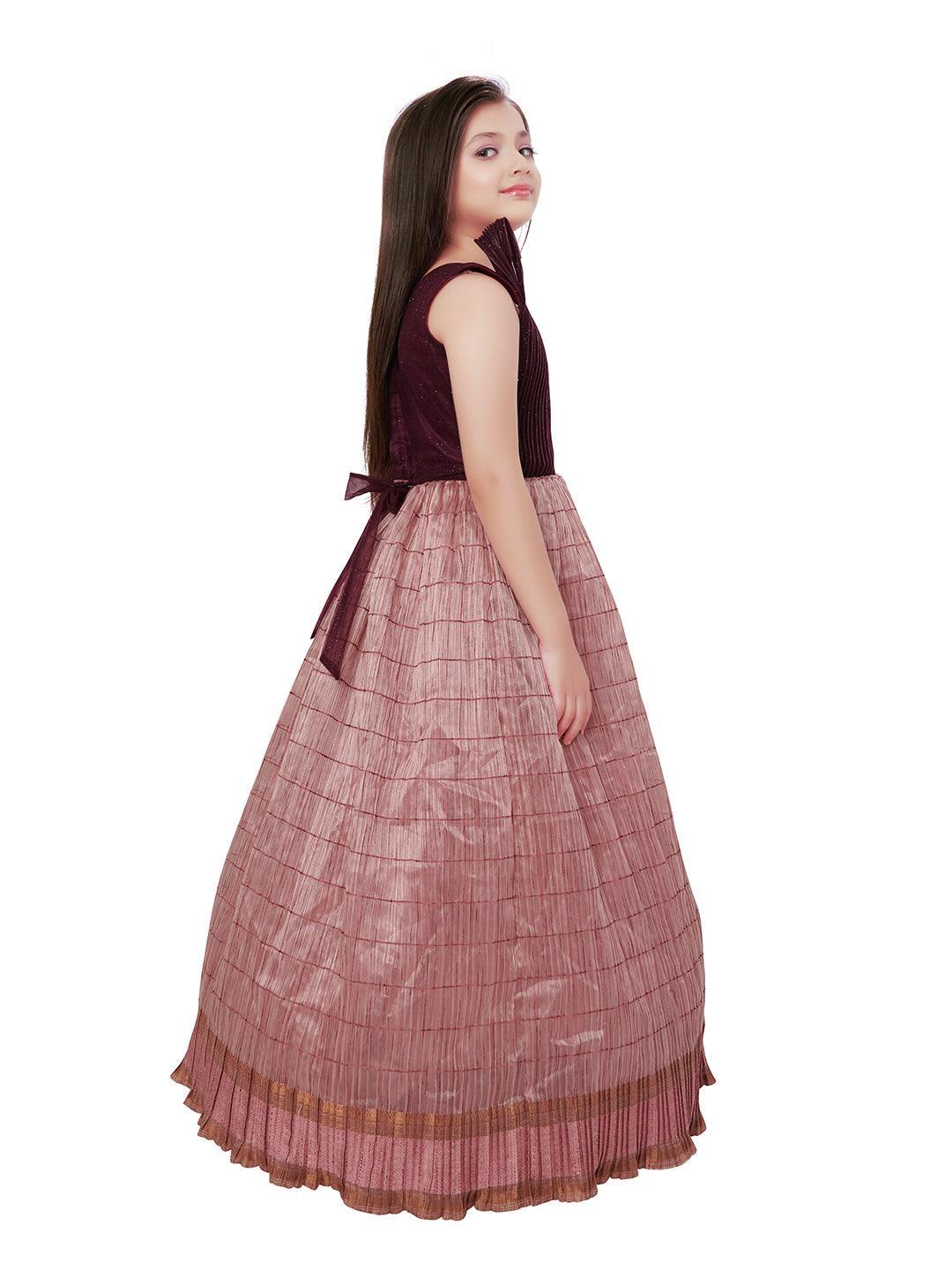 Wine Coloured Trendy Wire Styled Pattern Maxi Dress Gown For Girls - Betty Ethnic India - Gown - Betty Girls Wear Online
