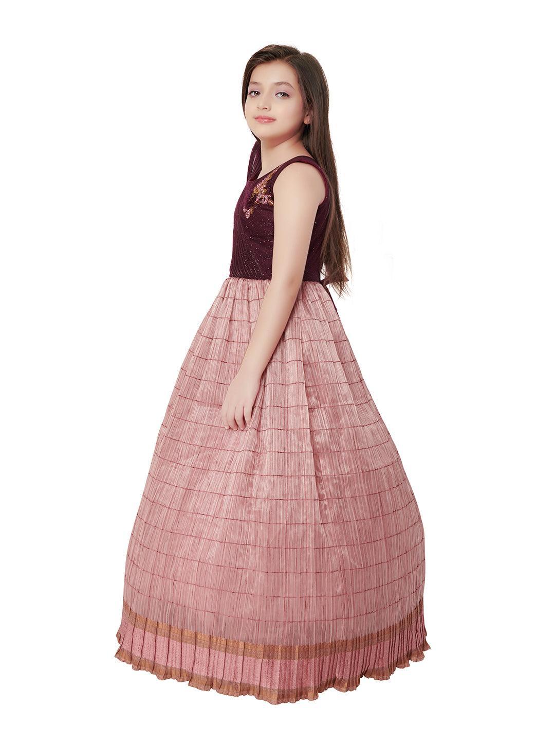 Wine Coloured Trendy Wire Styled Pattern Maxi Dress Gown For Girls - Betty Ethnic India - Gown - Betty Girls Wear Online