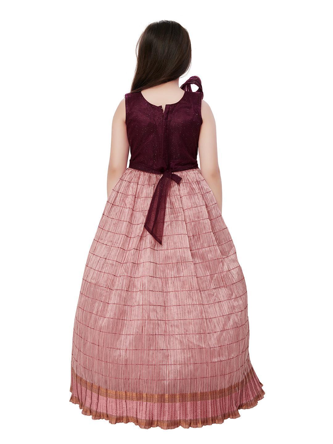Wine Coloured Trendy Wire Styled Pattern Maxi Dress Gown For Girls - Betty Ethnic India - Gown - Betty Girls Wear Online