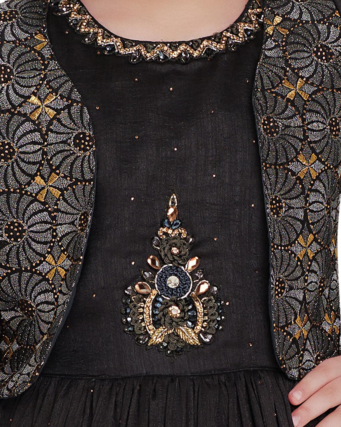 Grey Coloured Separate Jacket Style Gown For Girls - Betty Ethnic India - Gown - Betty Girls Wear Online