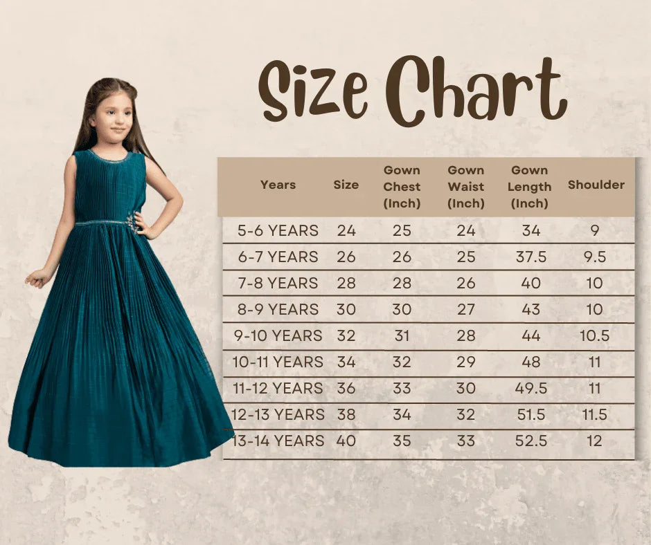 Peacock Blue Coloured Pleated Fabric Gown For Girls - Betty Ethnic India - Gown - Betty Girls Wear Online