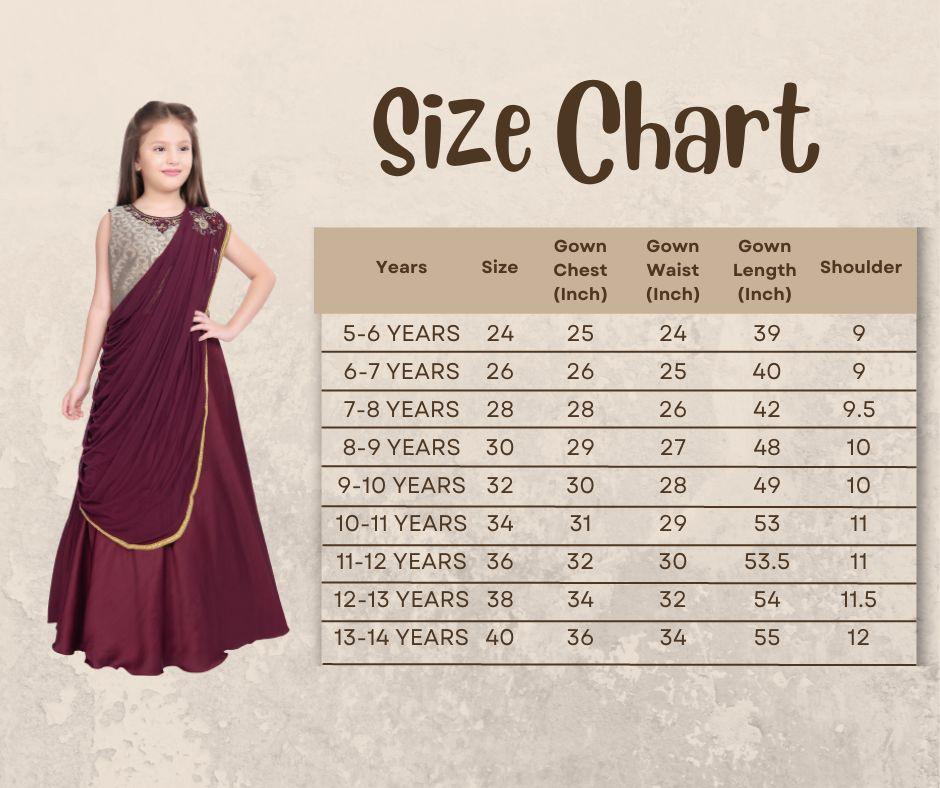 Wine Coloured Saree Styled Dupatta Pattern Gown For Girls - Betty Ethnic India - Gown - Betty Girls Wear Online