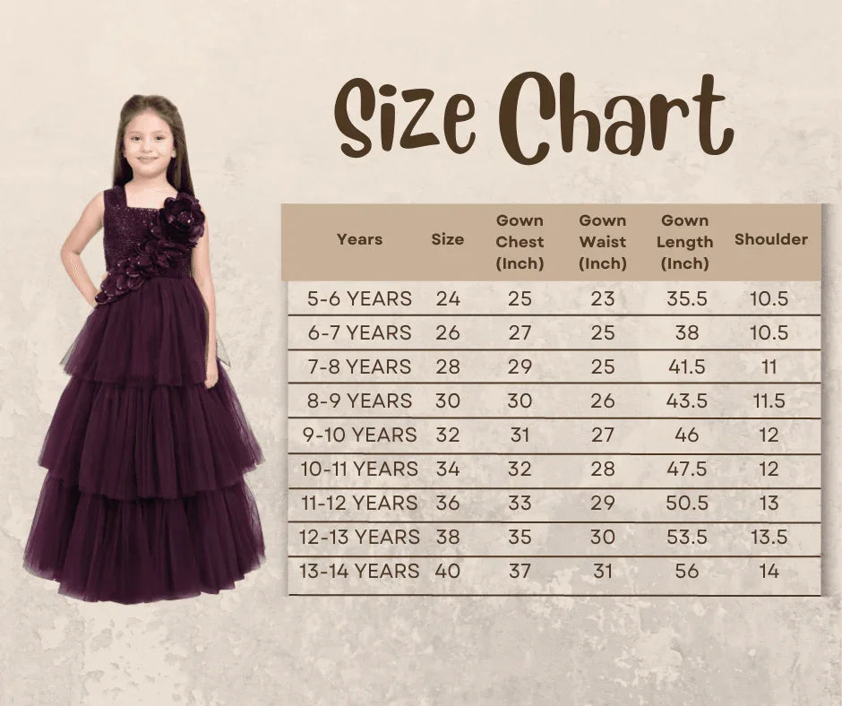 Wine Coloured Big Flower Pattern Gown For Girls - Betty Ethnic India - Gown - Betty Girls Wear Online