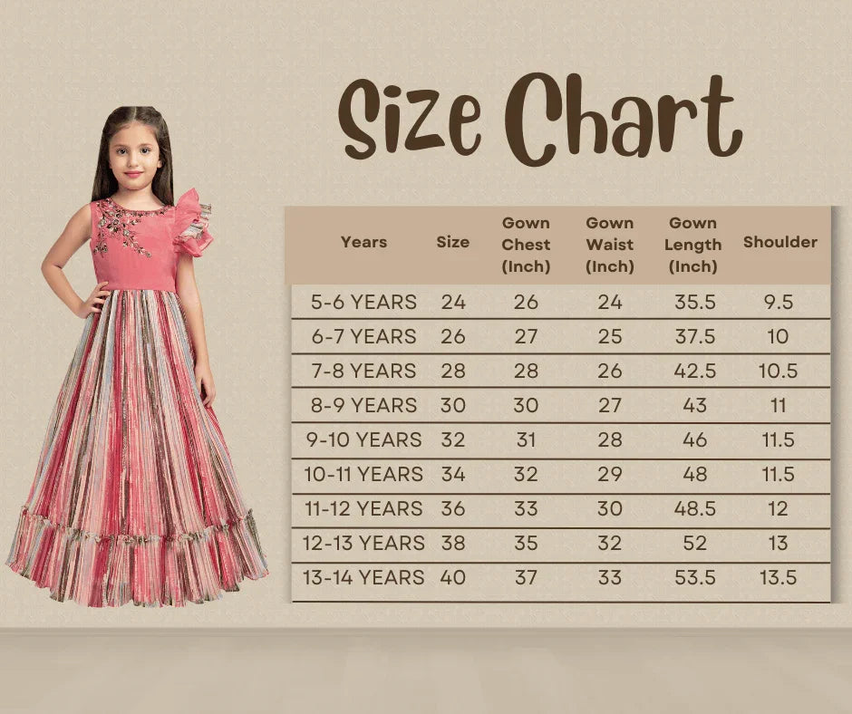Peach Coloured Ruffle Style One Sided Sleeves Gown For Girls - Betty Ethnic India - Gown - Betty Girls Wear Online
