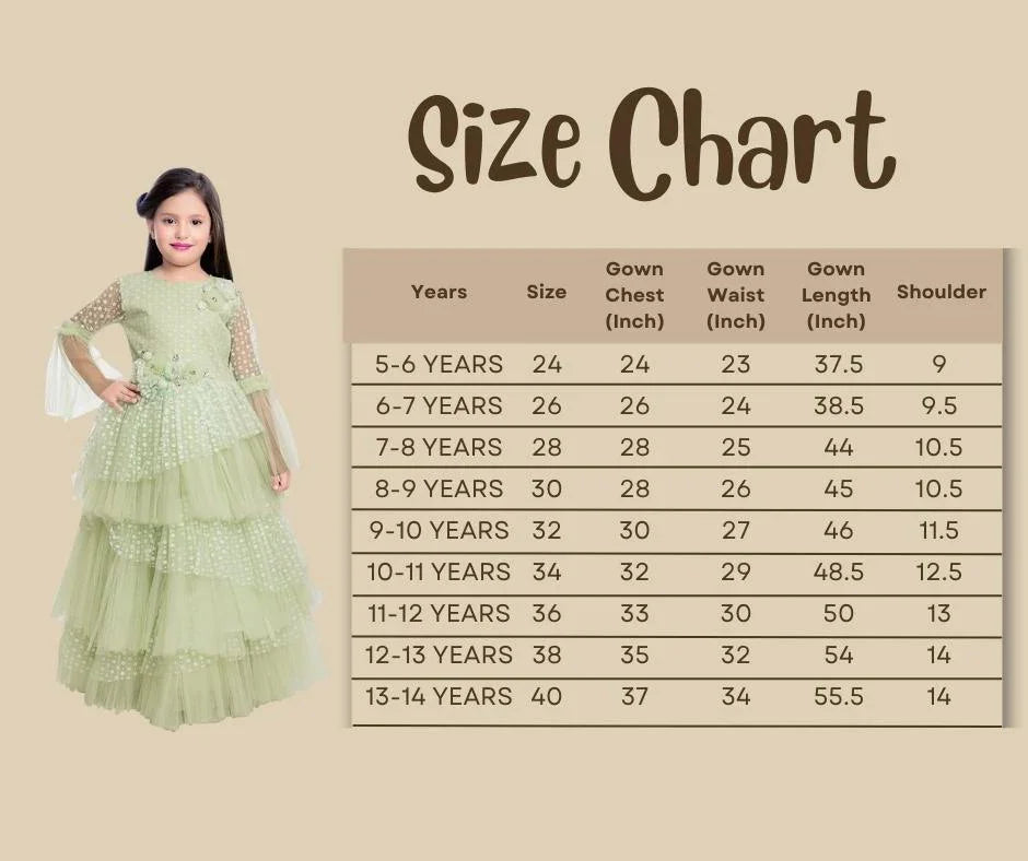 Green Coloured Net Fabric Gown For Girls - Betty Ethnic India - Gown - Betty Girls Wear Online