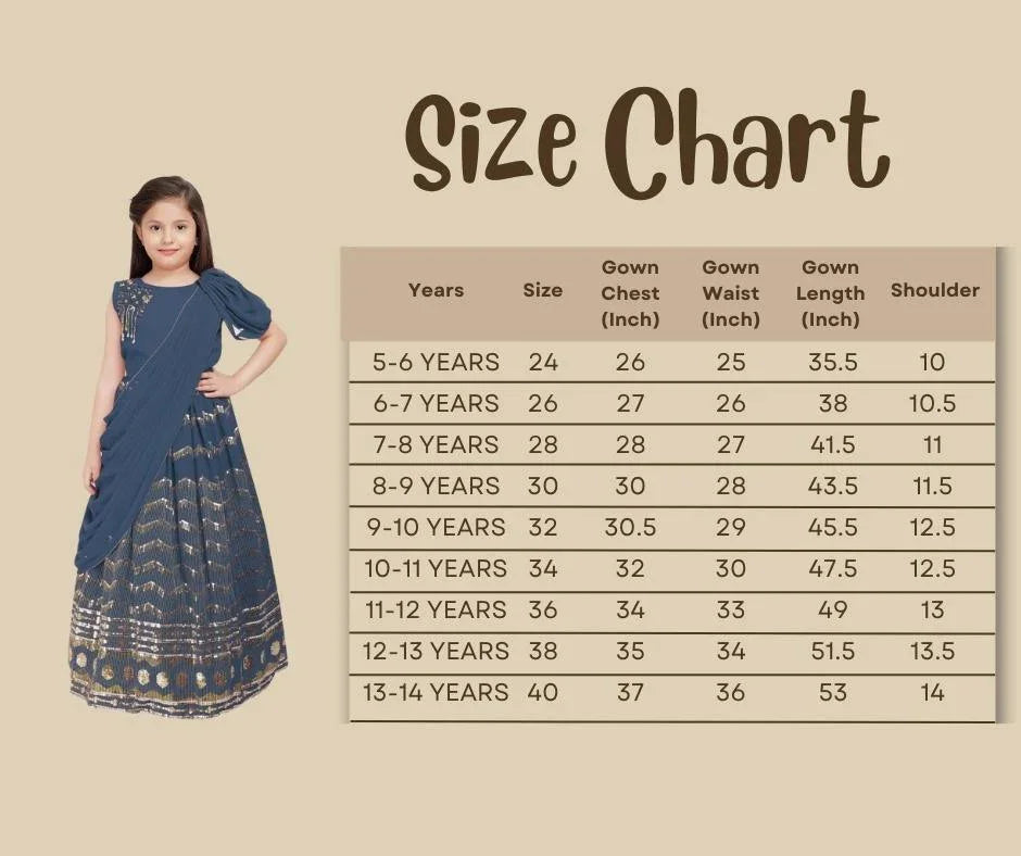 Grey Embellished Georgette With Saree Style Dupatta Attached Gown For Girls - Betty Ethnic India - Gown - Betty Girls Wear Online