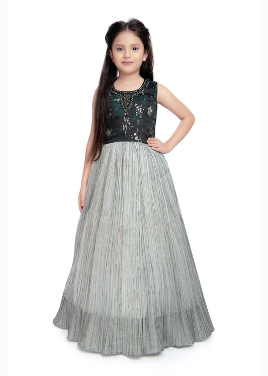 Grey Coloured Pleating Fabric Maxi Dress Gown For Girls - Betty Ethnic India - Gown - Betty Girls Wear Online