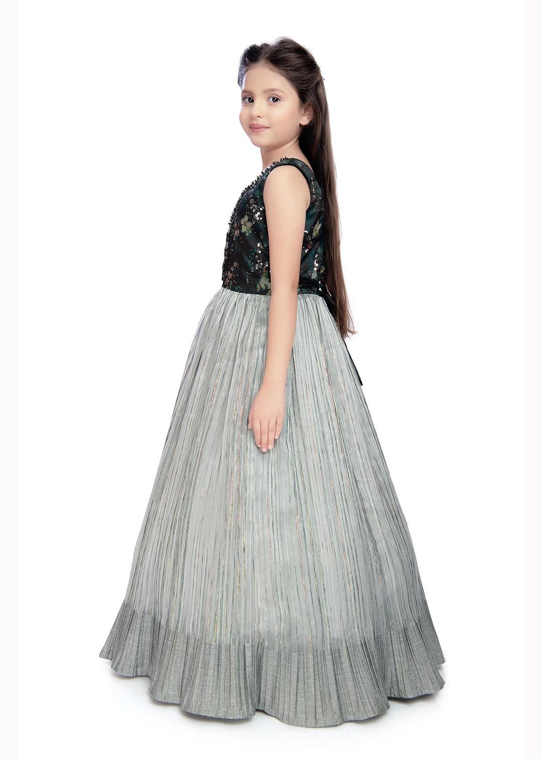 Grey Coloured Pleating Fabric Maxi Dress Gown For Girls - Betty Ethnic India - Gown - Betty Girls Wear Online