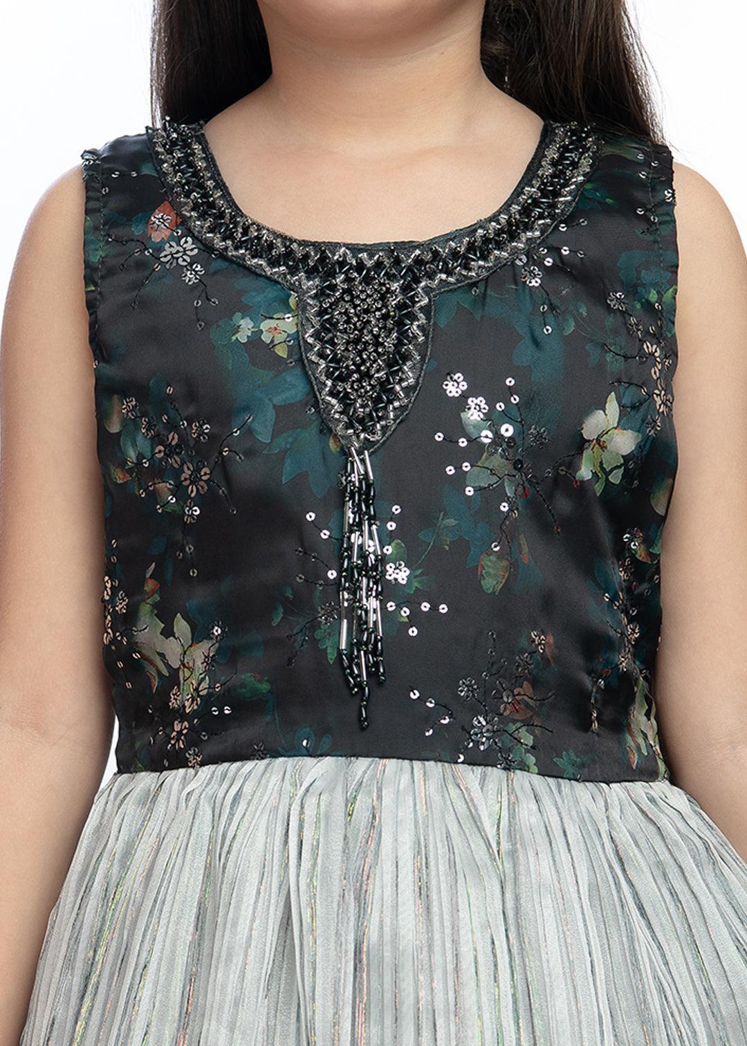 Grey Coloured Pleating Fabric Maxi Dress Gown For Girls - Betty Ethnic India - Gown - Betty Girls Wear Online