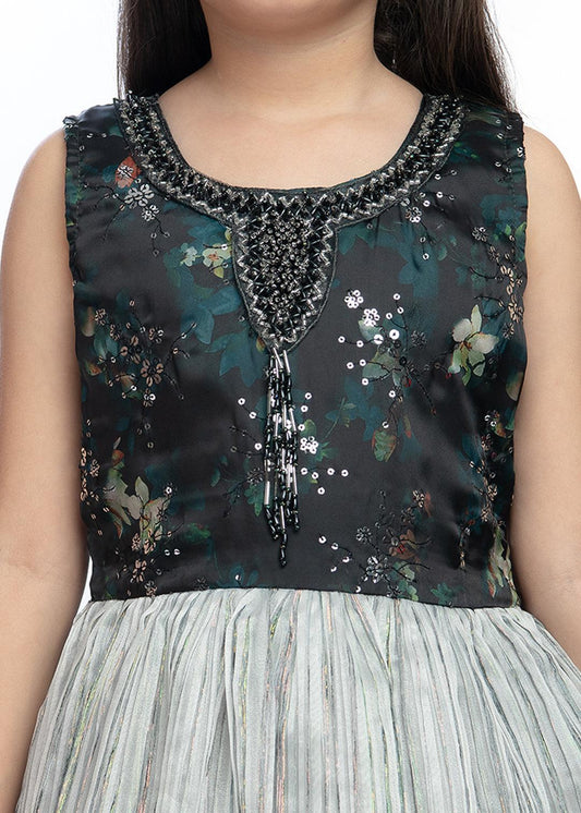 Grey Coloured Pleating Fabric Maxi Dress Gown For Girls - Betty Ethnic India - Gown - Betty Girls Wear Online