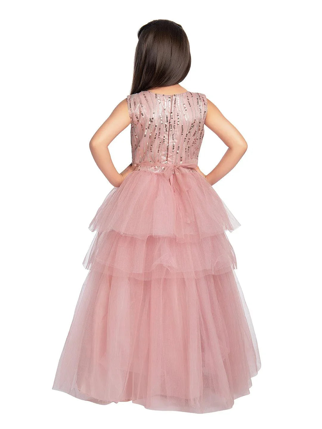 Coral Embellished Imported Net Frill Style Gown For Girls - Betty Ethnic India - Gown - Betty Girls Wear Online