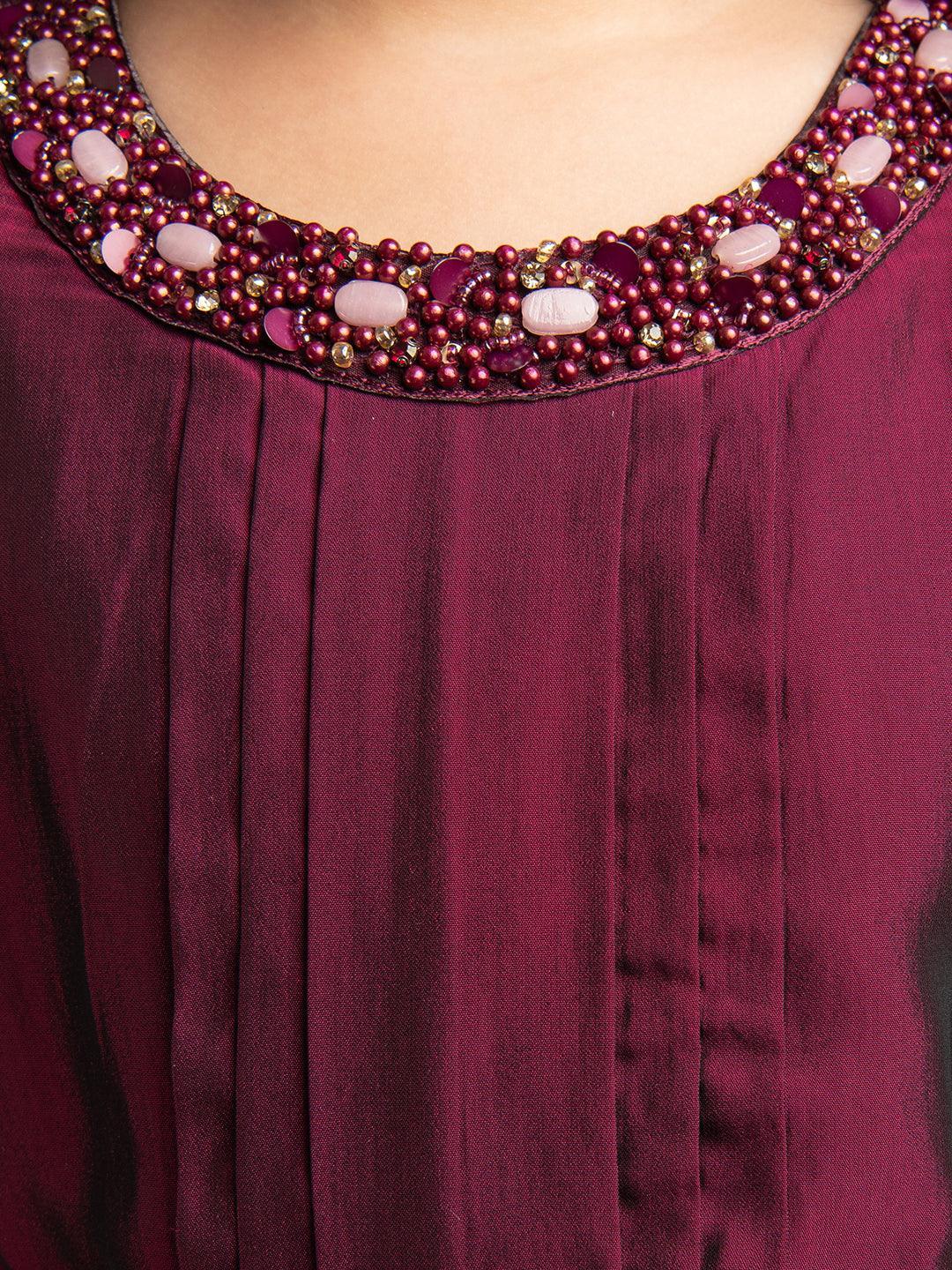 Wine Coloured Imported Floral Net Gown For Girls - Betty Ethnic India - Gown - Betty Girls Wear Online