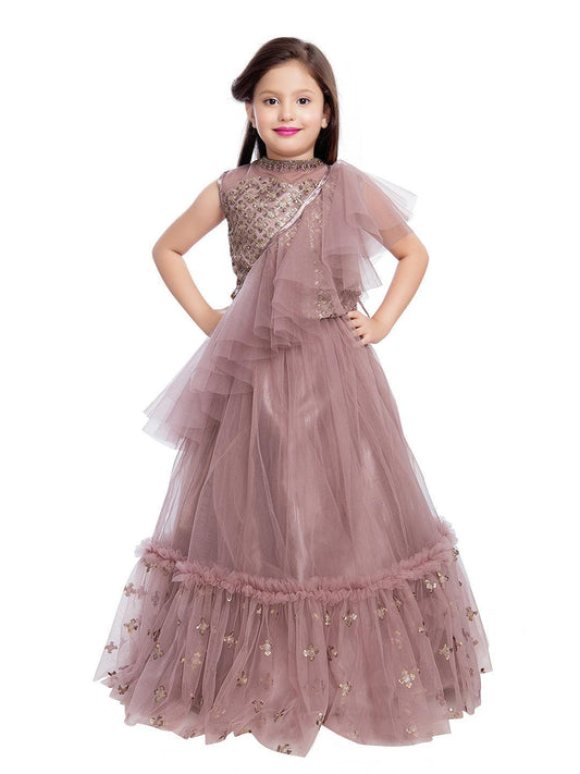 Girls Rose Embellished Ready to Wear Lehenga & Blouse With Dupatta - Betty Ethnic India - Saree & Lehenga - Betty Girls Wear Online