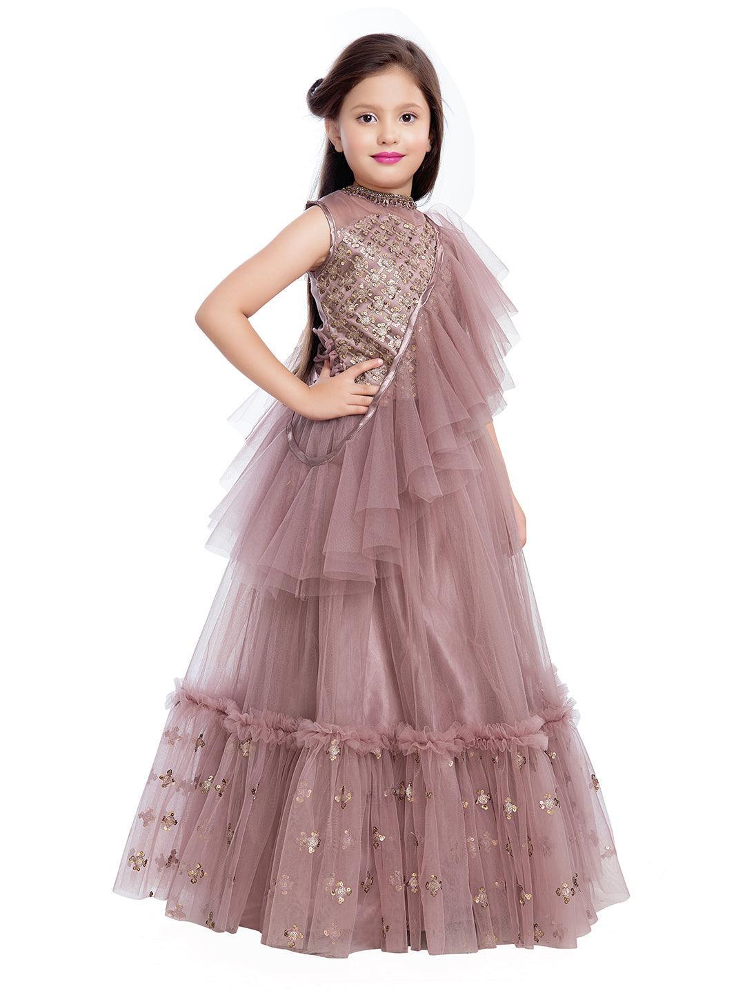 Girls Rose Embellished Ready to Wear Lehenga & Blouse With Dupatta - Betty Ethnic India - Saree & Lehenga - Betty Girls Wear Online