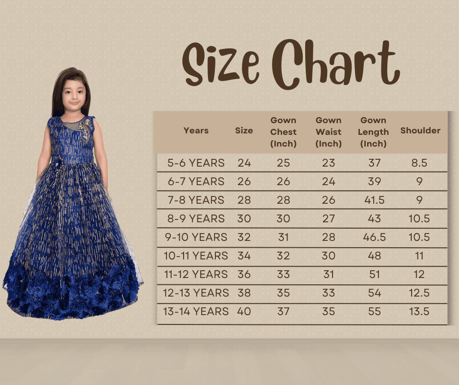 Blue and Gold Toned Embellished Net Gown For Girls - Betty Ethnic India - Gown - Betty Girls Wear Online