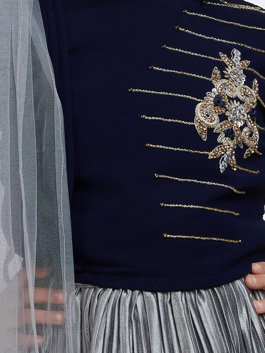 Blue & Grey Embellished Ready to Wear Lehenga & Blouse With Dupatta Choli For Girls - Betty Ethnic India - Saris & Lehengas - Betty Girls Wear Online