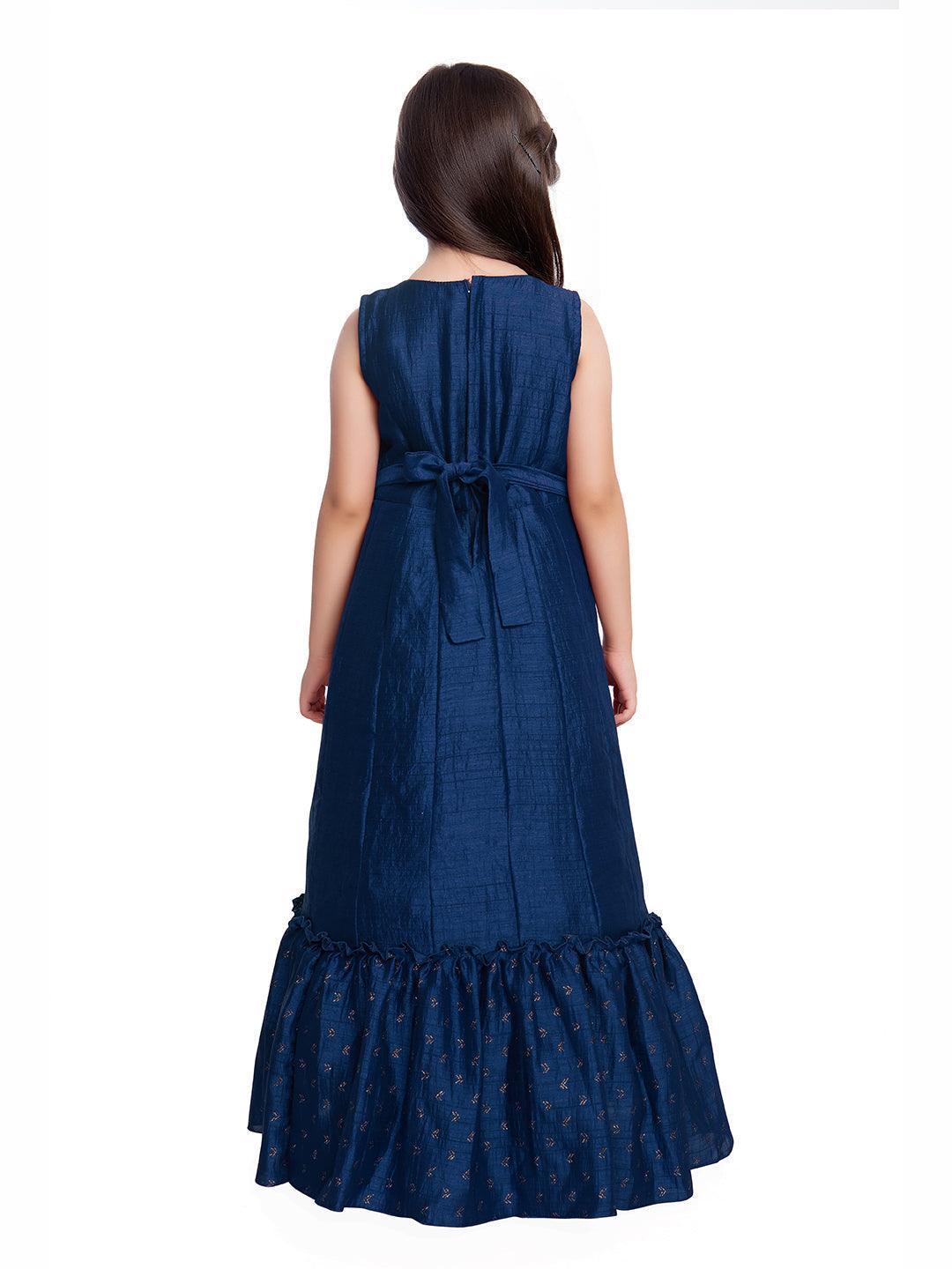 Blue Embellished Hand Work Ethnic Gown For Girls - Betty Ethnic India - Gown - Betty Girls Wear Online