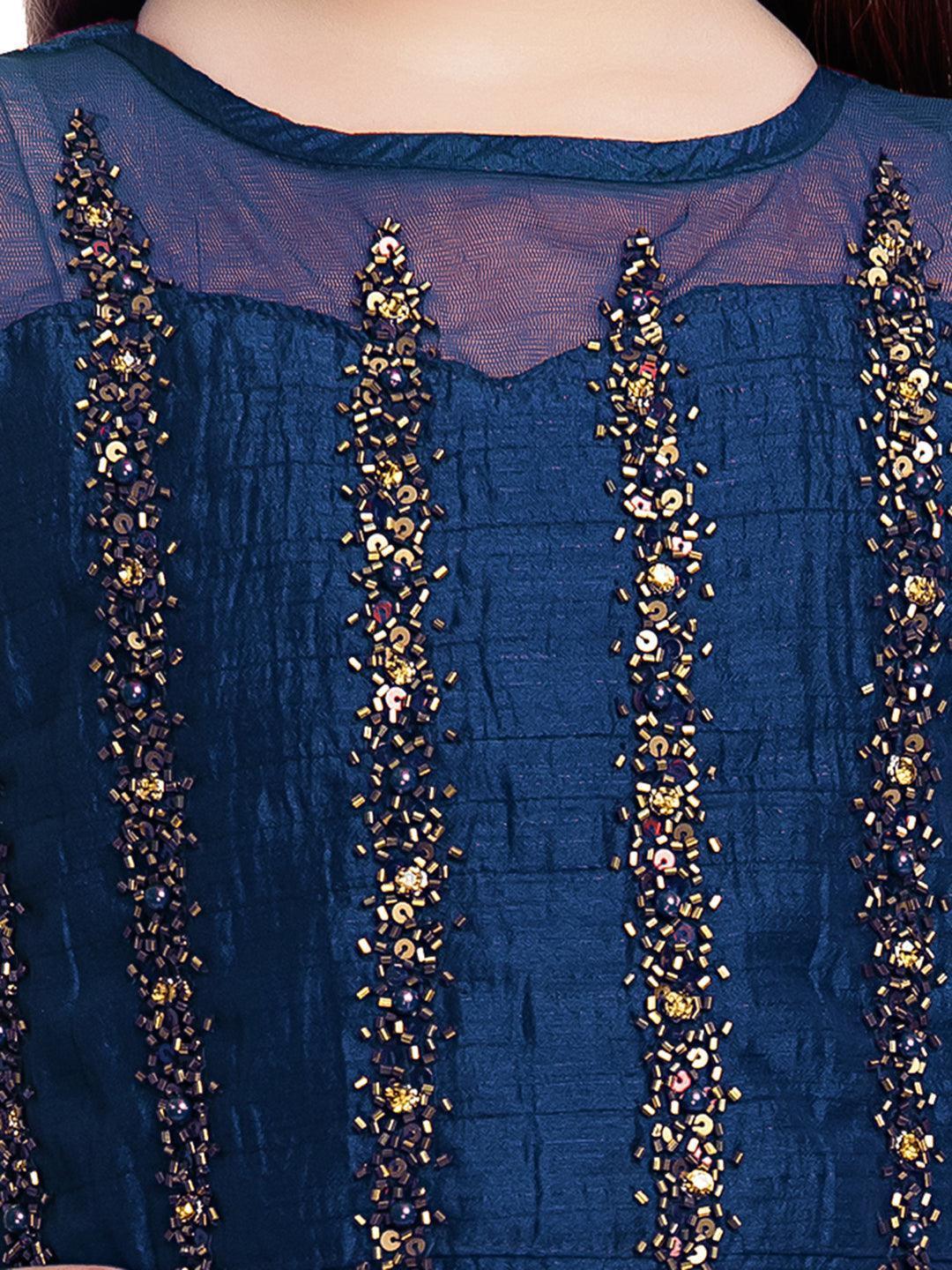 Blue Embellished Hand Work Ethnic Gown For Girls - Betty Ethnic India - Gown - Betty Girls Wear Online