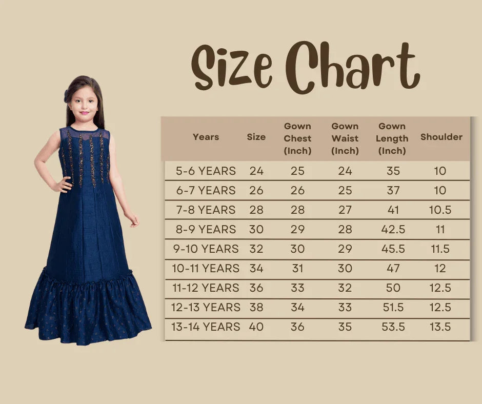 Blue Embellished Hand Work Ethnic Gown For Girls - Betty Ethnic India - Gown - Betty Girls Wear Online