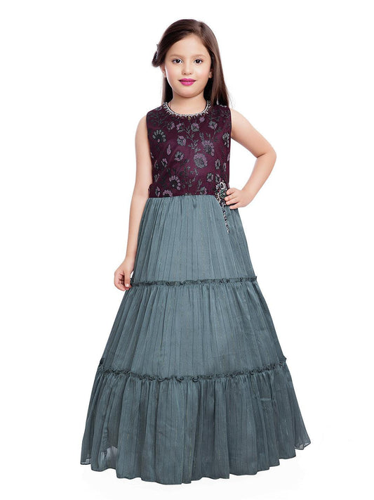 Burgundy Coloured Simple Design Imported Top Fabric Gown For Girls - Betty Ethnic India - Gown - Betty Girls Wear Online