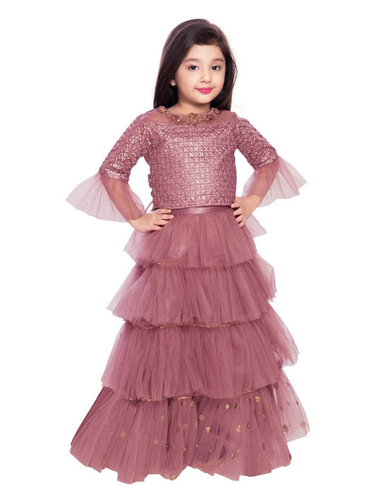 Deco Rose Coloured Embroidered Ready to Wear Lehenga Choli For Girls - Betty Ethnic India - Saris & Lehengas - Betty Girls Wear Online