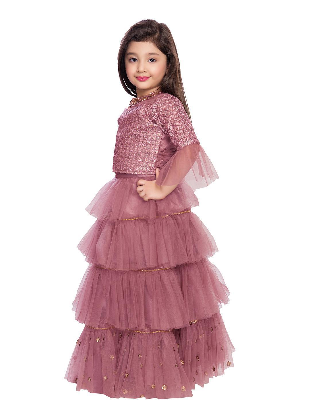 Deco Rose Coloured Embroidered Ready to Wear Lehenga Choli For Girls - Betty Ethnic India - Saris & Lehengas - Betty Girls Wear Online