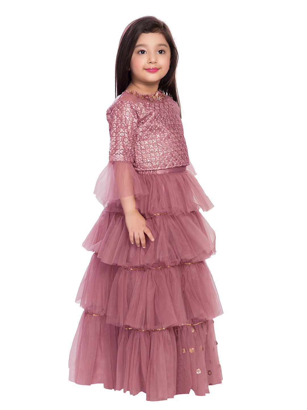 Deco Rose Coloured Embroidered Ready to Wear Lehenga Choli For Girls - Betty Ethnic India - Saris & Lehengas - Betty Girls Wear Online