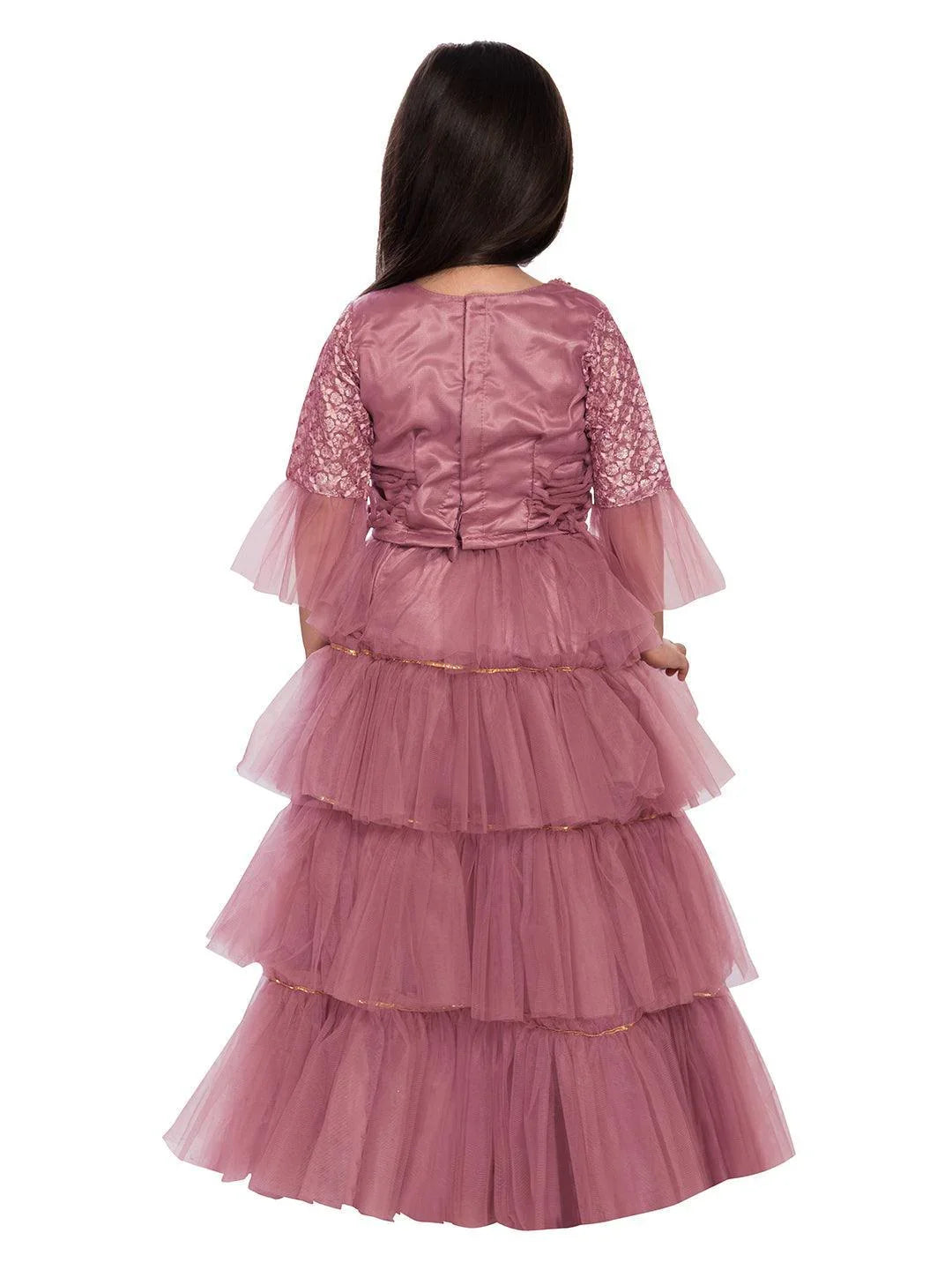 Deco Rose Coloured Embroidered Ready to Wear Lehenga Choli For Girls - Betty Ethnic India - Saris & Lehengas - Betty Girls Wear Online