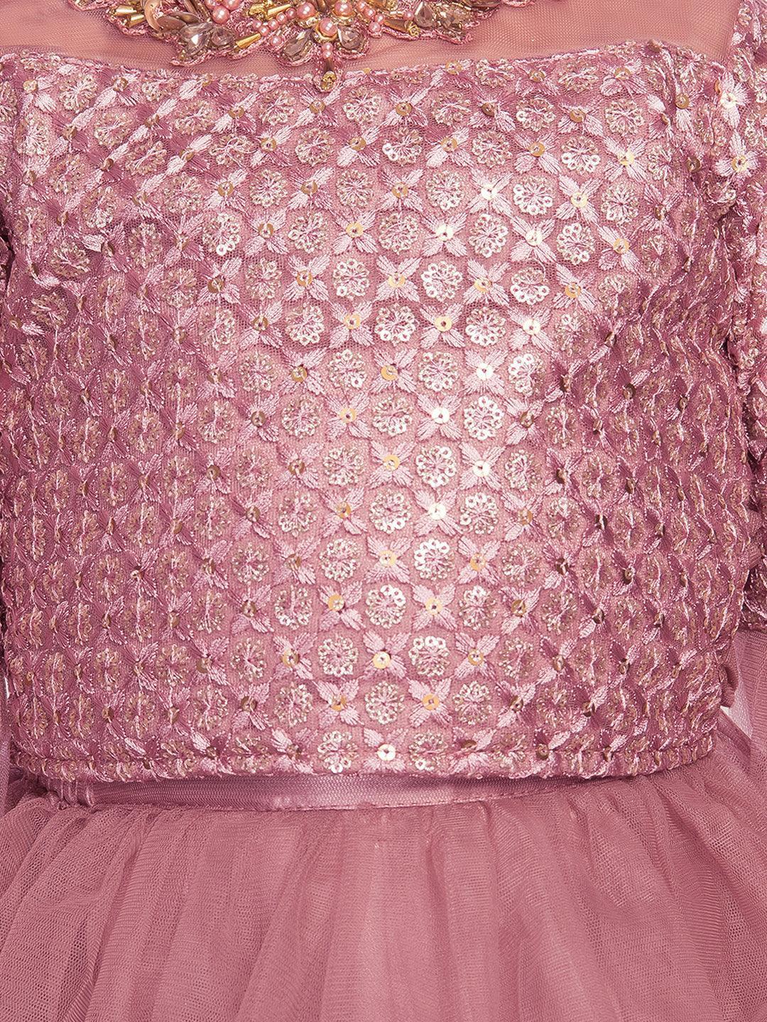 Deco Rose Coloured Embroidered Ready to Wear Lehenga Choli For Girls - Betty Ethnic India - Saris & Lehengas - Betty Girls Wear Online