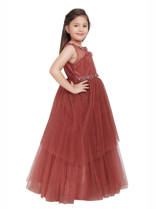 Flamingo Imported Net Party Wear Gown For Girls - Betty Ethnic India - Gown - Betty Girls Wear Online
