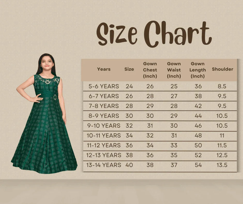 Green & Gold Toned Printed Panelled Simple Design Raw Silk Gown For Girls - Betty Ethnic India - Gown - Betty Girls Wear Online