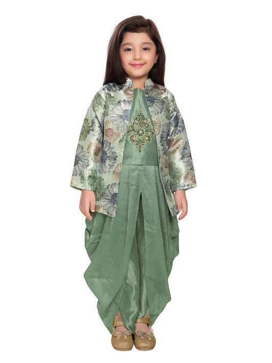 Green Coloured solid Top with Dhoti Pants For Girls - Betty Ethnic India - Dhoti Sets - Betty Girls Wear Online