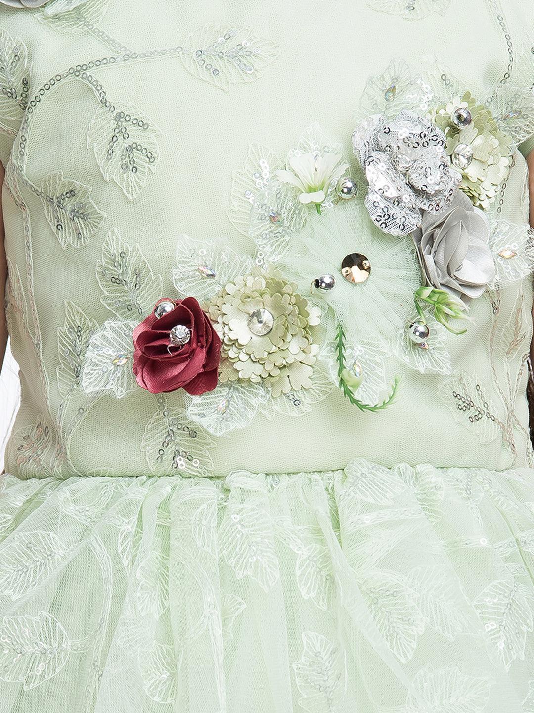 Green Embellished Peplum Styled Net Party Wear Gown For Girls - Betty Ethnic India - Gown - Betty Girls Wear Online