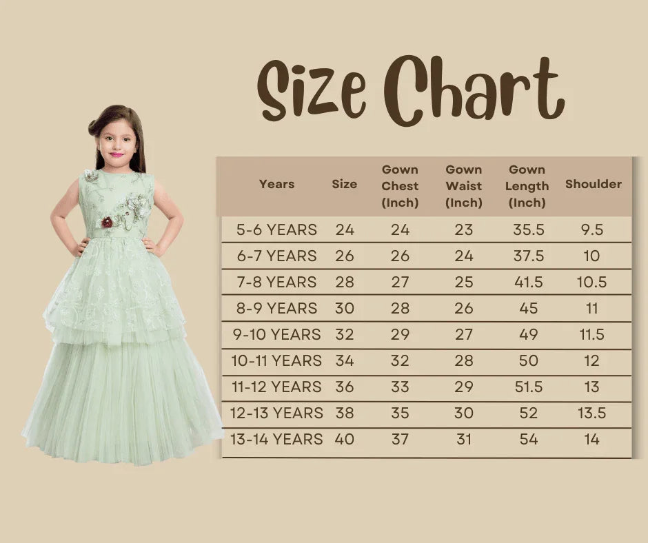 Green Embellished Peplum Styled Net Party Wear Gown For Girls - Betty Ethnic India - Gown - Betty Girls Wear Online