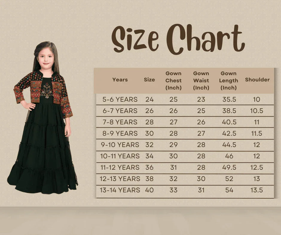 Green Georgette Embroidered Maxi Fit & Flared Dress With Embellished Jacket Styled Gown For Girls - Betty Ethnic India - Gown - Betty Girls Wear Online