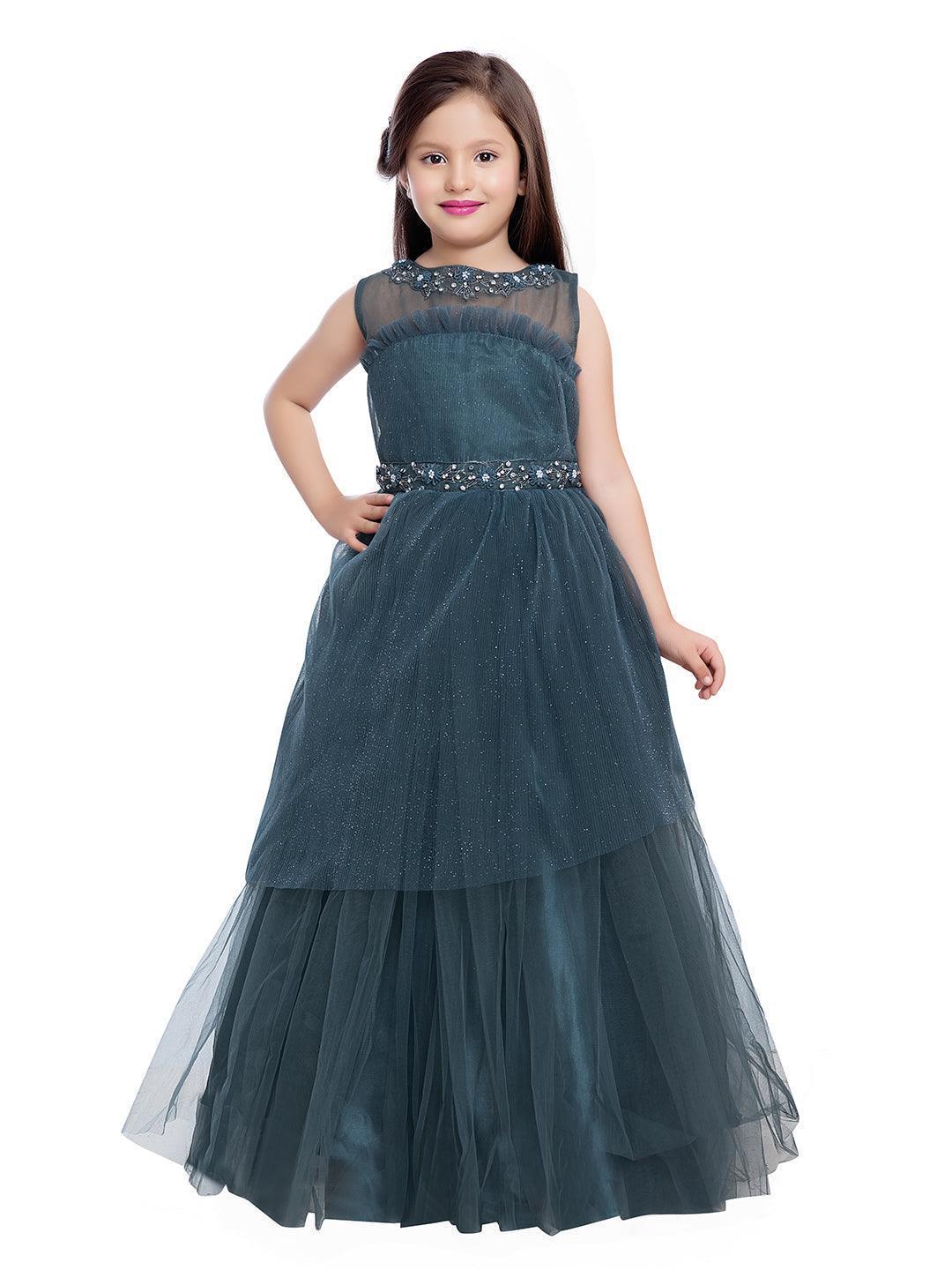 Grey Coloured Imported Net Party Wear Gown For Girls - Betty Ethnic India - Gown - Betty Girls Wear Online
