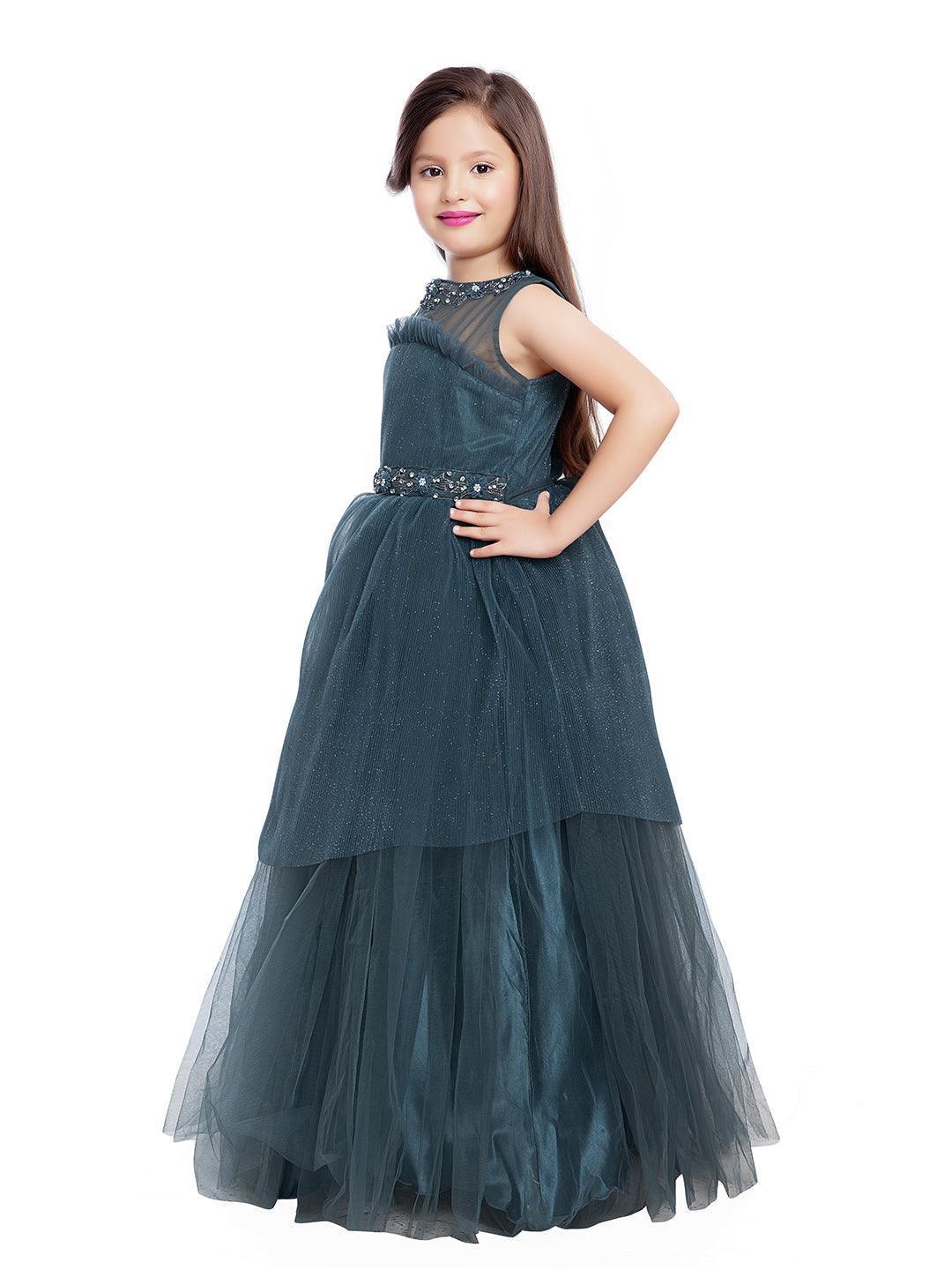 Grey Coloured Imported Net Party Wear Gown For Girls - Betty Ethnic India - Gown - Betty Girls Wear Online