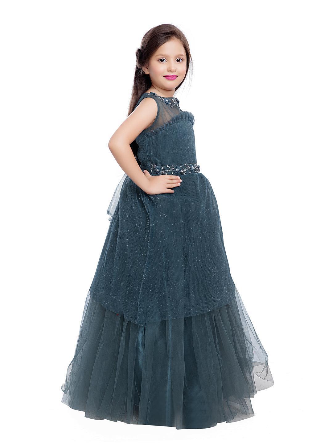 Grey Coloured Imported Net Party Wear Gown For Girls - Betty Ethnic India - Gown - Betty Girls Wear Online