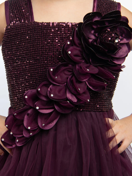 Wine Coloured Big Flower Pattern Gown For Girls - Betty Ethnic India - Gown - Betty Girls Wear Online
