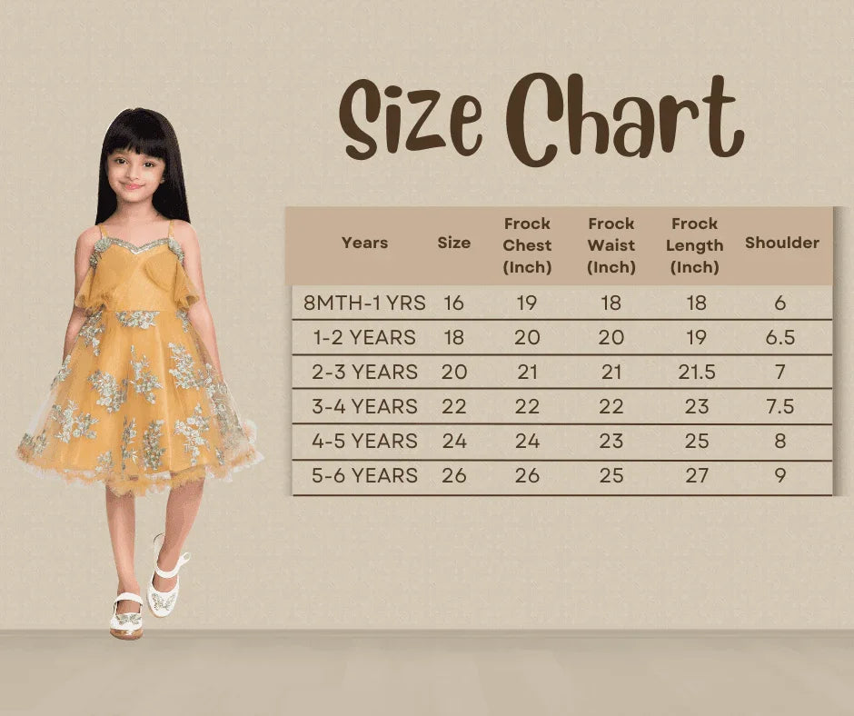 Lemon & Green Floral Embroidered Imported Net Party Wear Frock For Girls - Betty Ethnic India - Frock - Betty Girls Wear Online