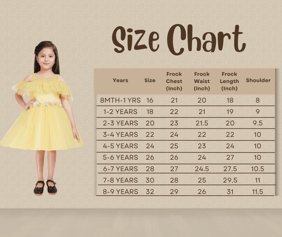 Lemon Coloured Imported Net Simple Design Off Shoulder Pattern Party Wear Frock For Girls - Betty Ethnic India - Frock - Betty Girls Wear Online
