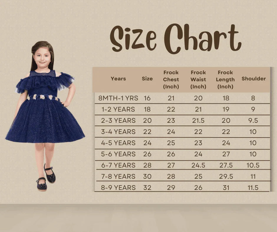 Navy Blue Coloured Imported Net Simple Design Off Shoulder Pattern Party Wear Frock For Girls - Betty Ethnic India - Frock - Betty Girls Wear Online